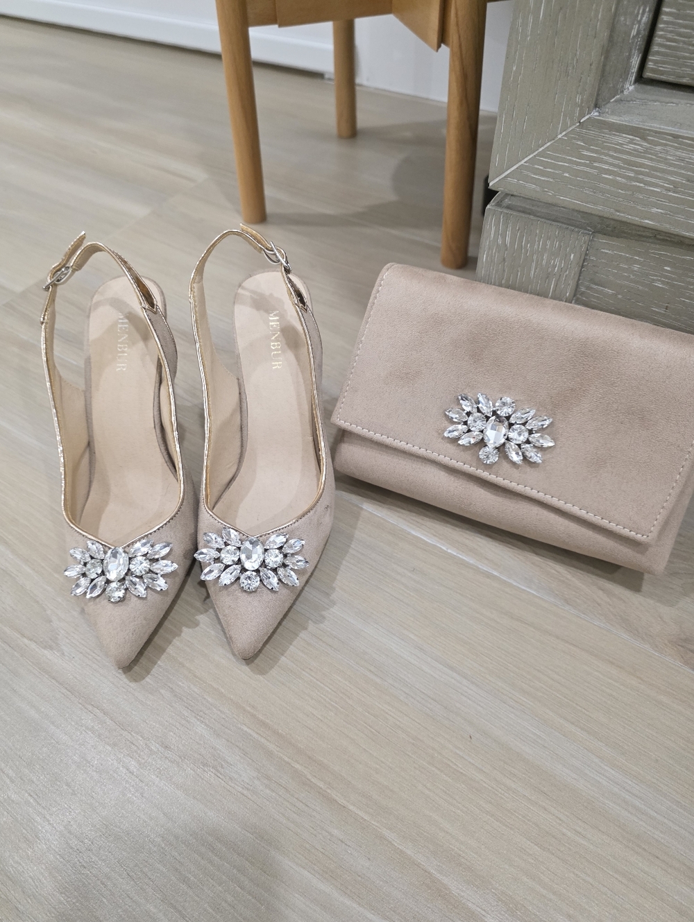 Menbur Crystal Heels & Matching Clutch Set – Wedding Guest / Event – Size EU 36
